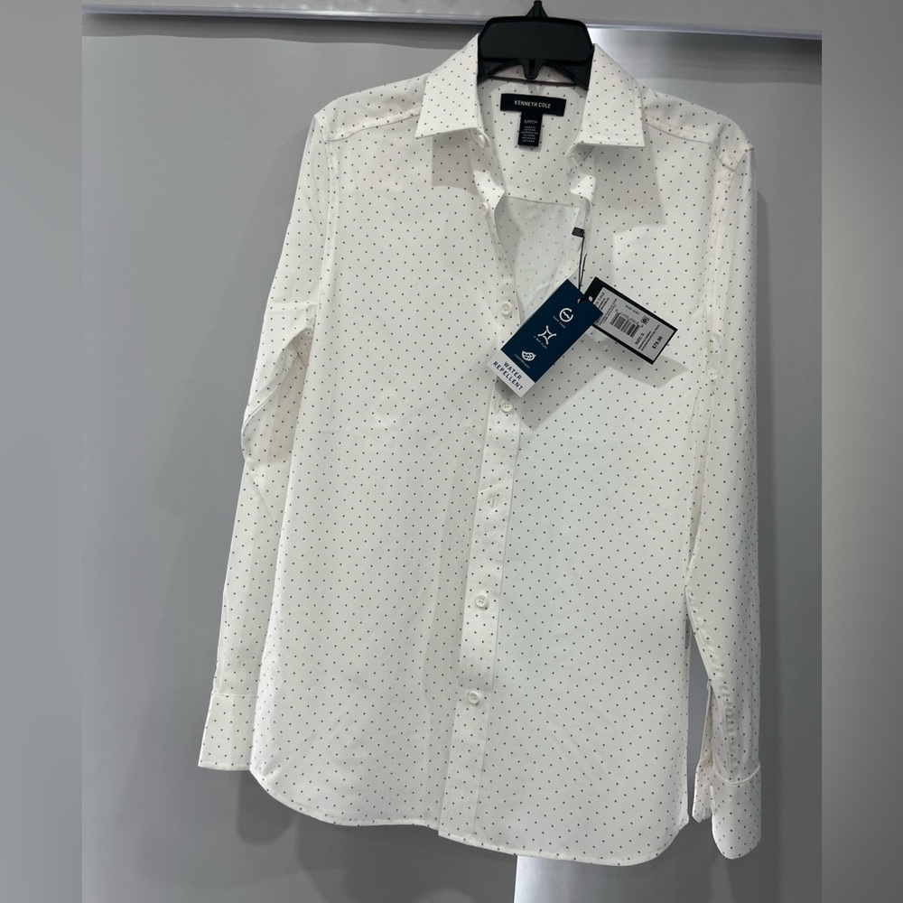 Kenneth Cole‎ white Shirt with Navy Dots